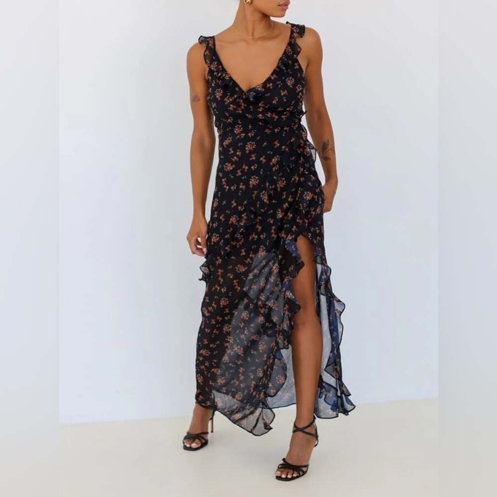 Shop Rumors Rumored Just Like Heaven Wrap Maxi Dress Black Floral Print